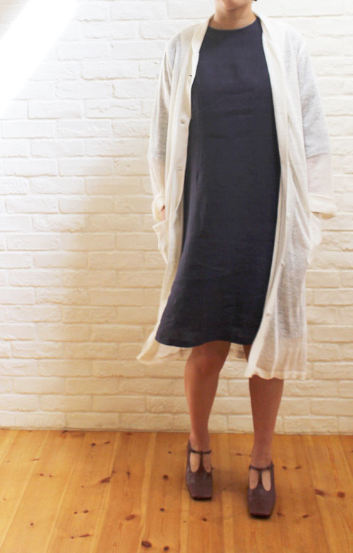 No.115 ワークコート<br />リネンニット　白