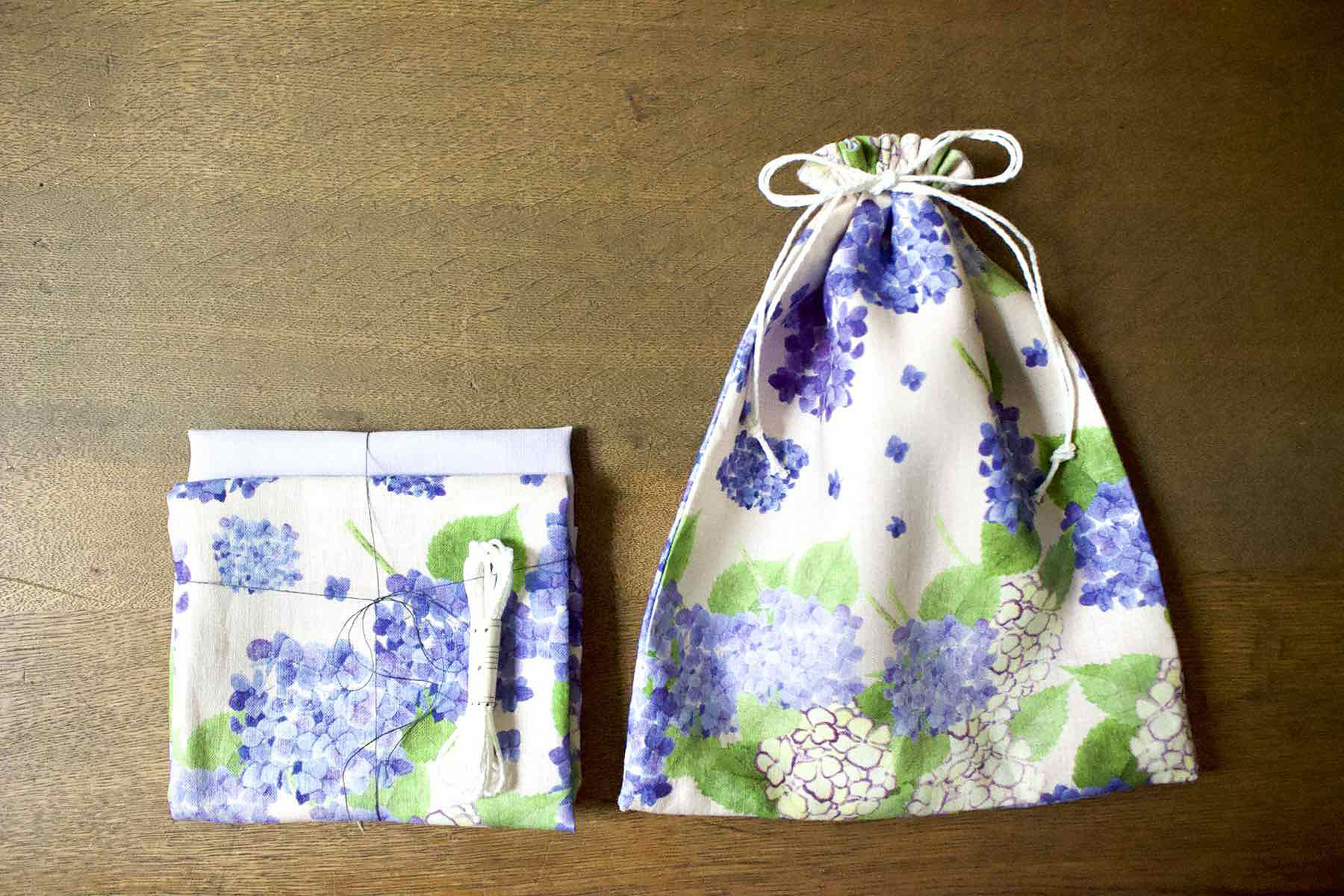 紫陽花の巾着セット<br />ネロリ