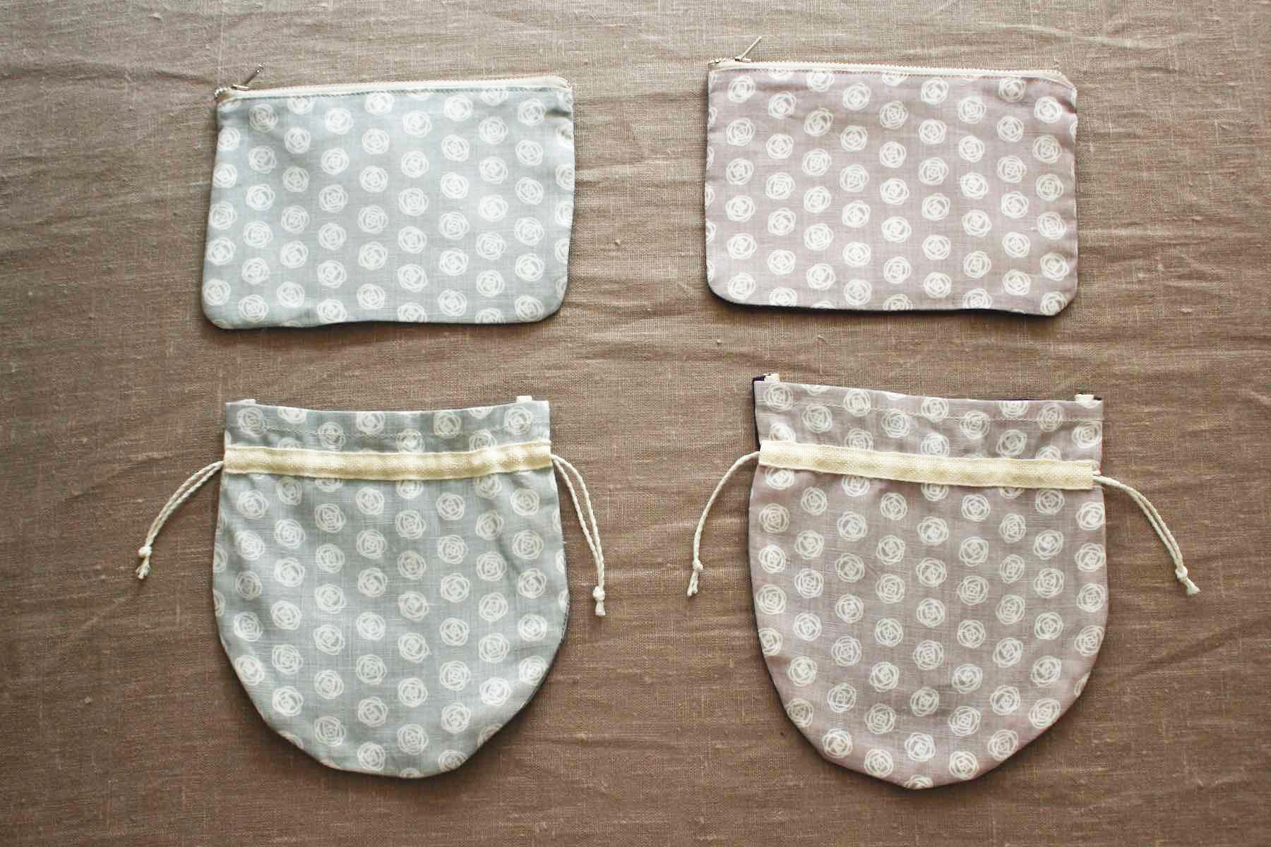 ポーチ巾着セット71<br />Rose Dotピジョングレ-