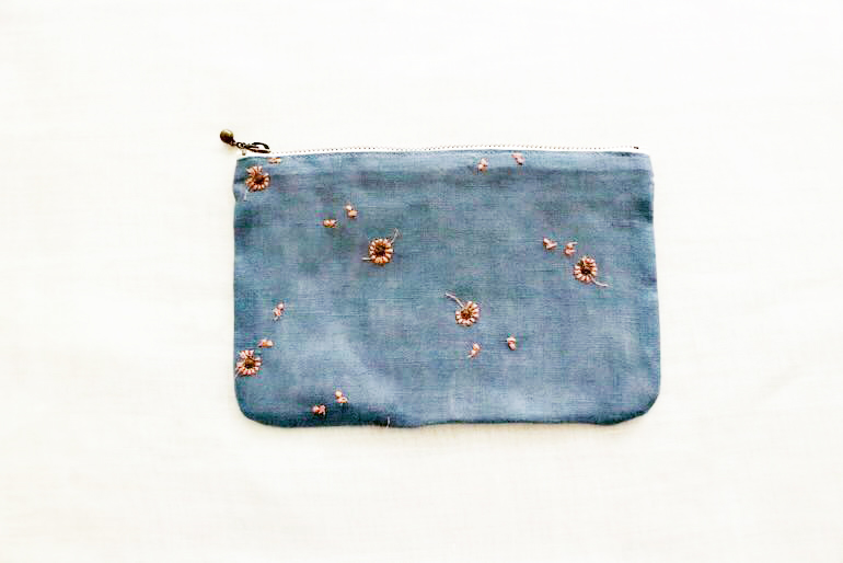 ポーチ巾着セット<br />舞う花　青+ピンク