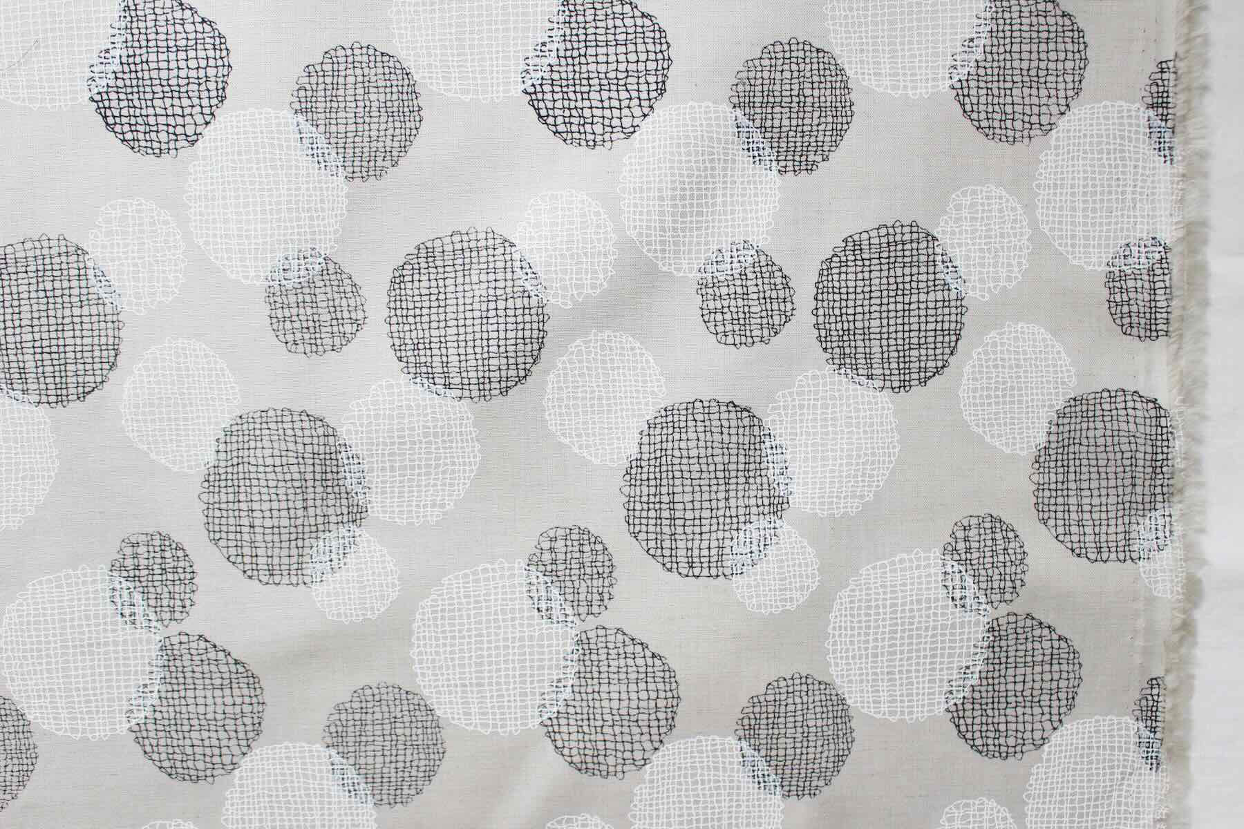 Jp綿麻刺繍風ドットレースプリント<br />黒-白