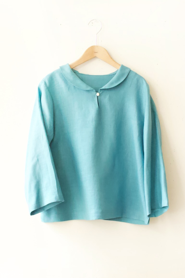 PD　No8へちま衿ブラウス<br />Fabレイクブル--L,XL