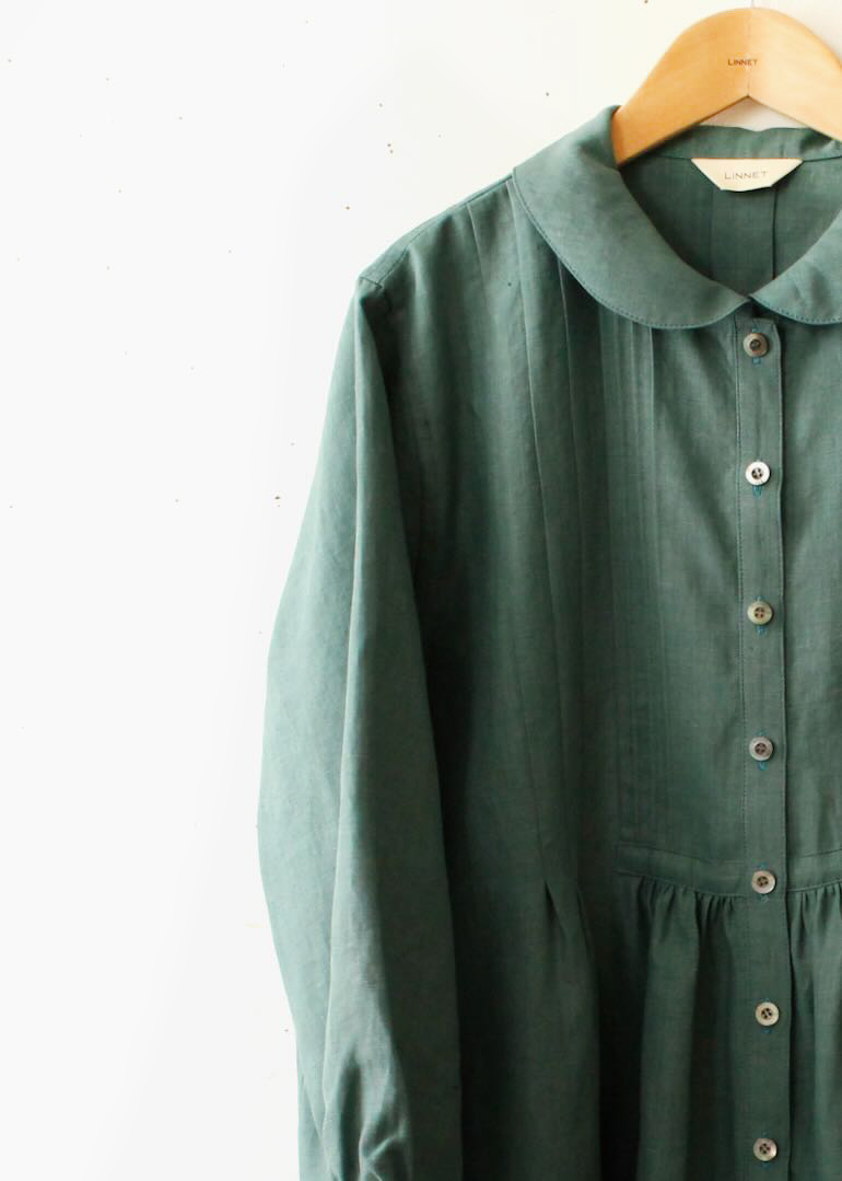 PD No.113ピンタックチュニック丈　　七分袖<br />クラシックファレストグリ-ン