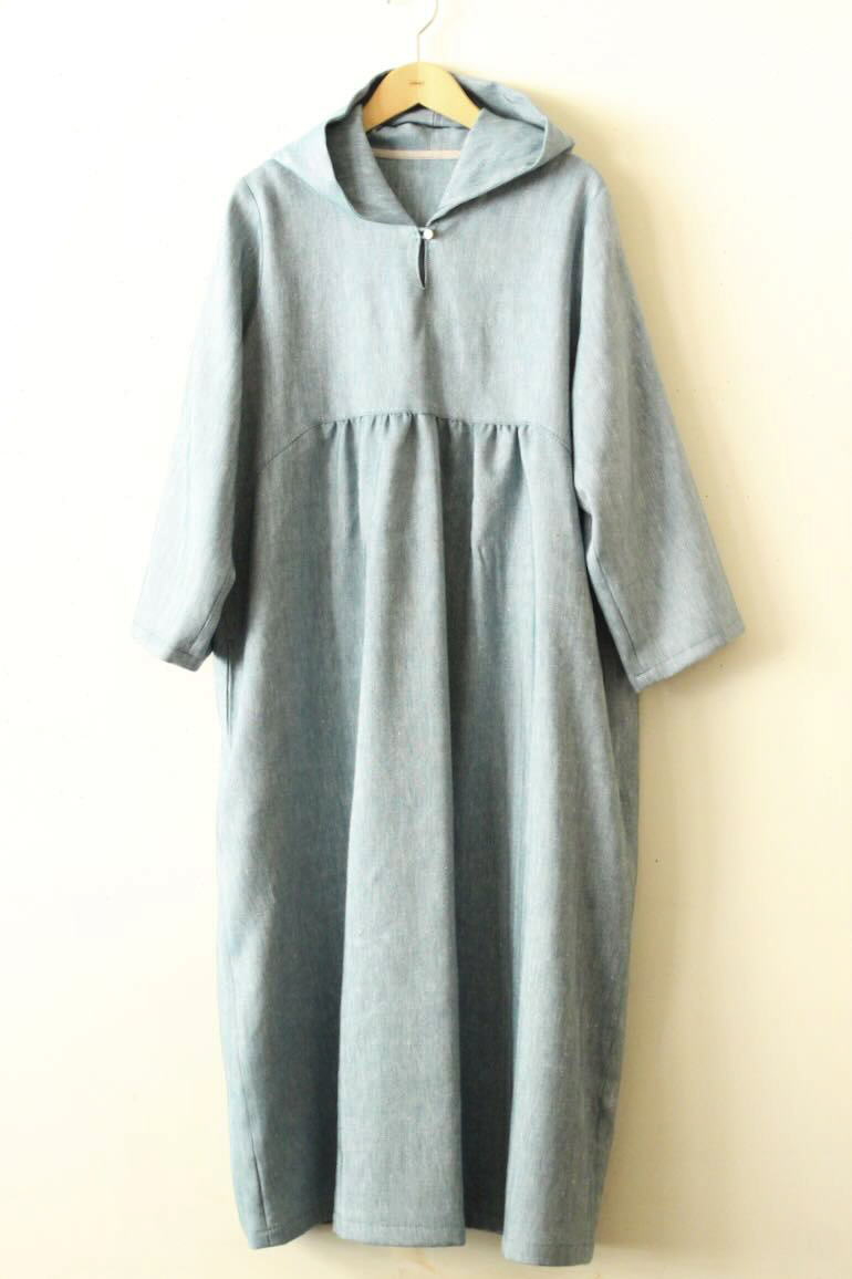 PDNo.120 フード付きワンピース　リネンウール<br />HBスモ-キ-ブル-