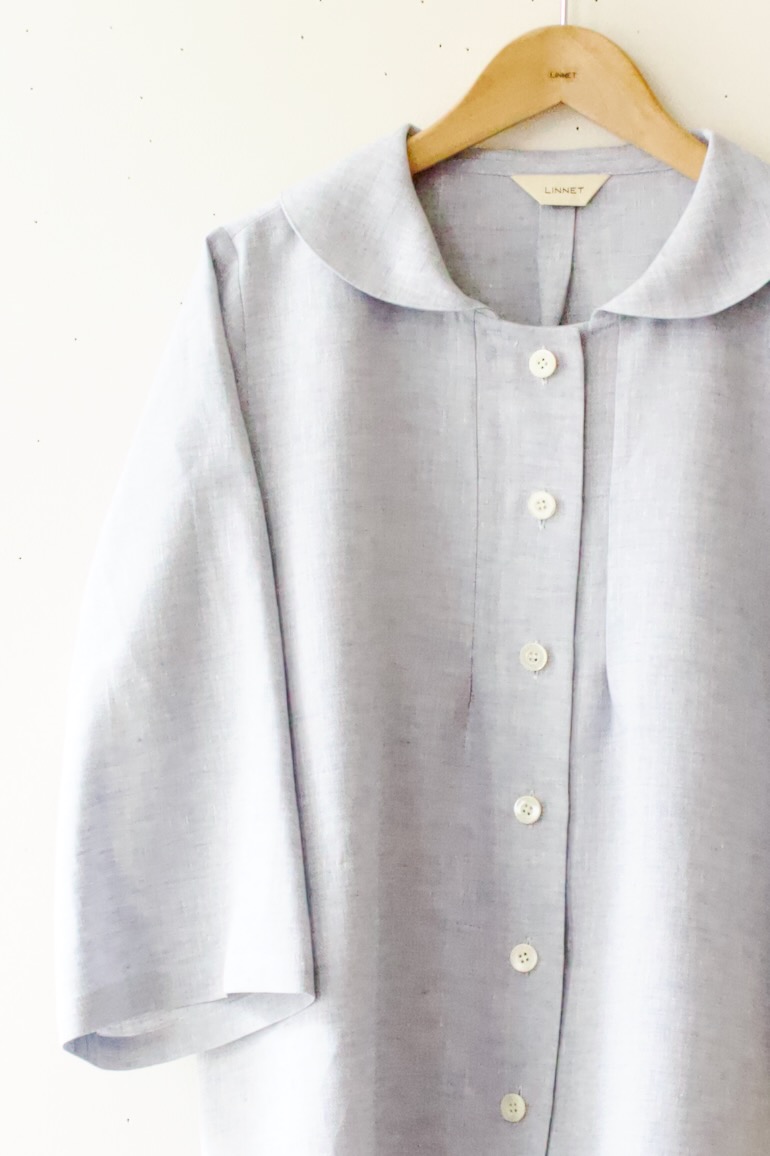 PDNo.126大きめヘチマ衿ブラウス　<br />シャンブレイアクア