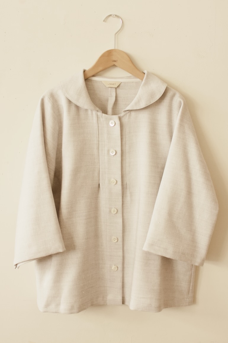 PDNo.126大きめヘチマ衿ブラウス　　リネンウール<br />OXシルバ-グレ-