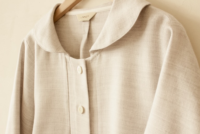 PDNo.126大きめヘチマ衿ブラウス　　リネンウール<br />OXシルバ-グレ-