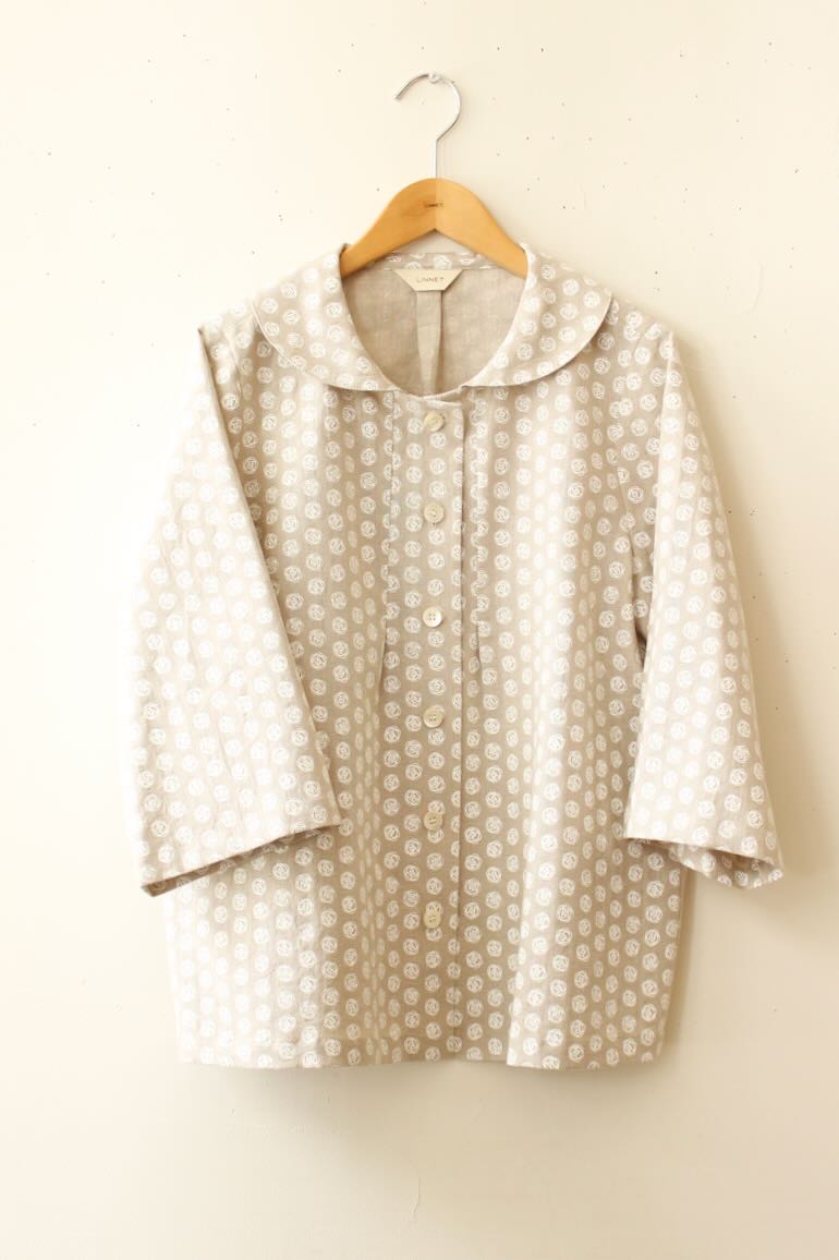 PDNo.126大きめヘチマ衿ブラウス　<br />LPTロ-ズドットFlax 白