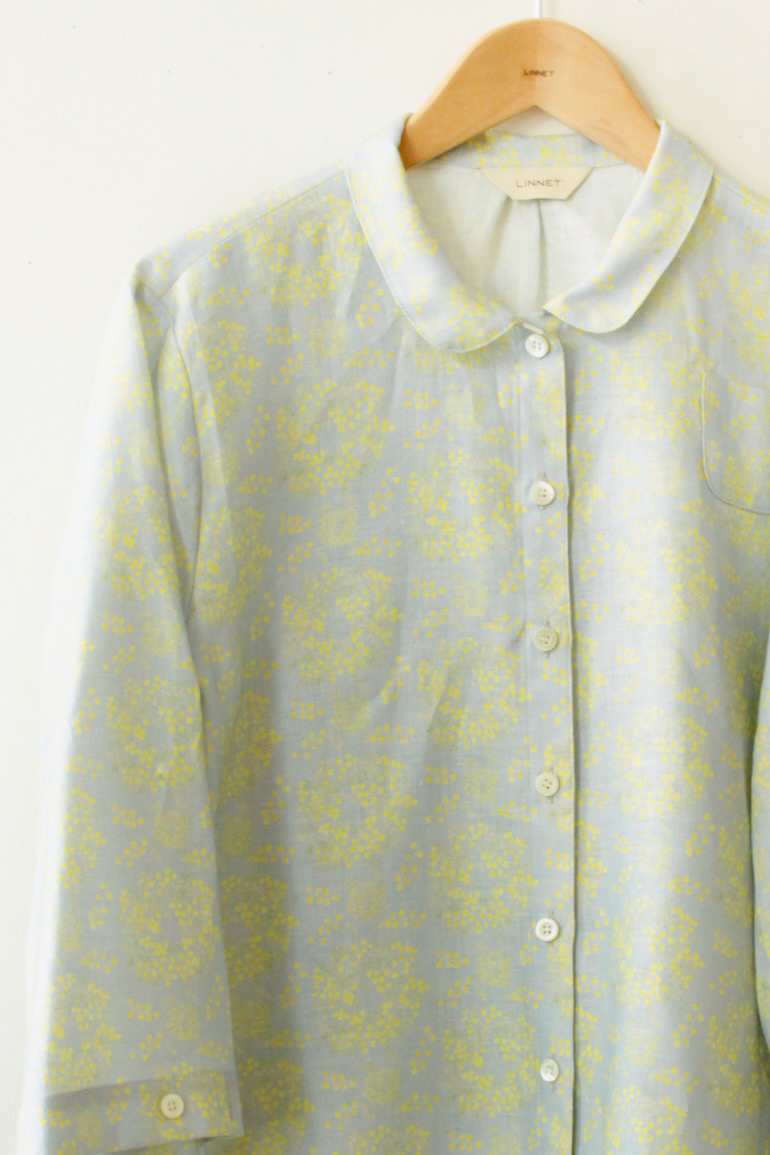 PD No.135小さな丸衿ブラウス　　7分袖<br />ミモザグレ-