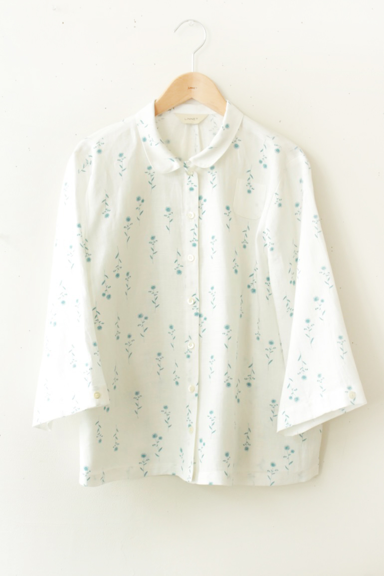 PD No.135小さな丸衿ブラウス　　7分袖<br />ハルジオン白