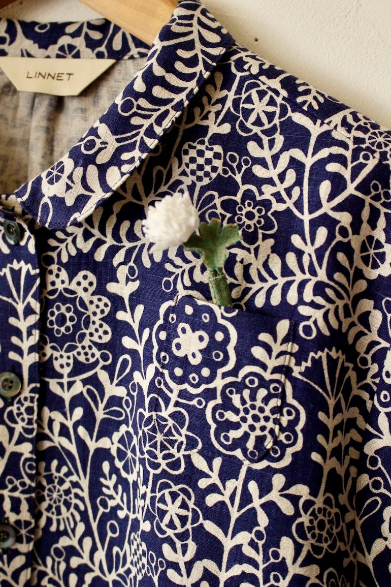 PD No.135小さな丸衿ブラウス　　7分袖<br />チェコへの憧れネイビ-Flax