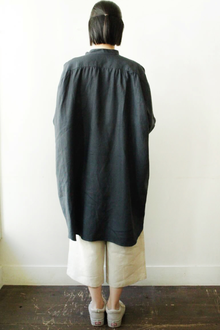 PD No.141 スタンドカラービッグロングシャツ長袖ギャザー<br />クラシックネイビ-