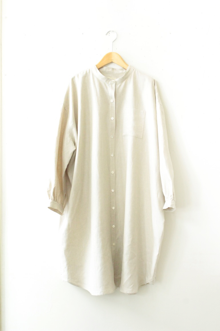 PD No.141　スタンドカラービッグロングシャツ長袖ギャザー<br />クラシックフラックス