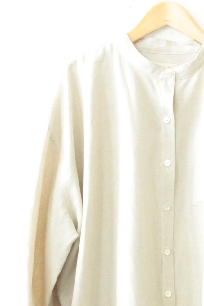 PD No.141　スタンドカラービッグロングシャツ長袖ギャザー<br />クラシックフラックス