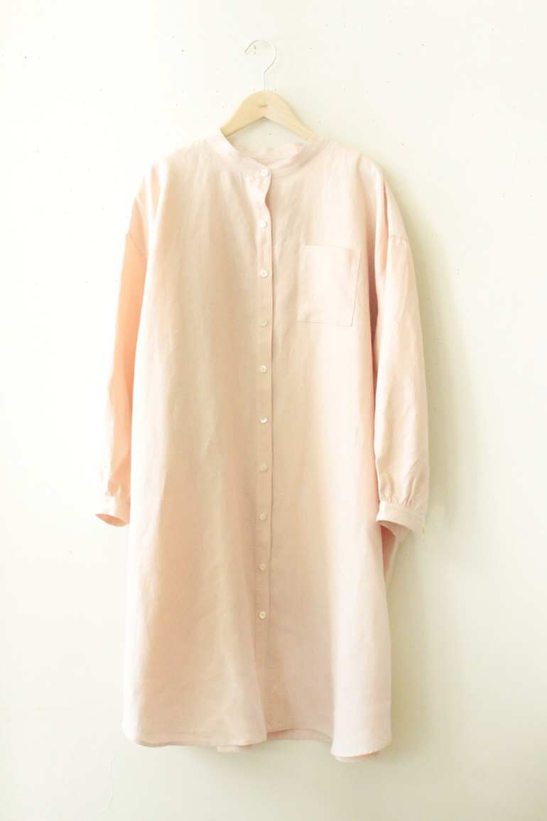 PD No.141　スタンドカラービッグロングシャツ長袖ギャザー<br />クラシックダスティピンク