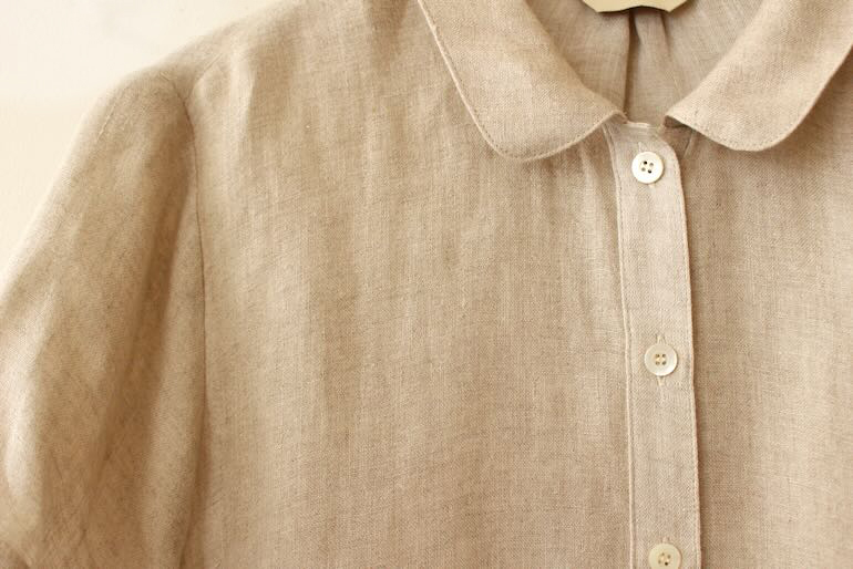 PD No.147丸衿ブラウス　半袖　DG<br />FLAX オイスタ-