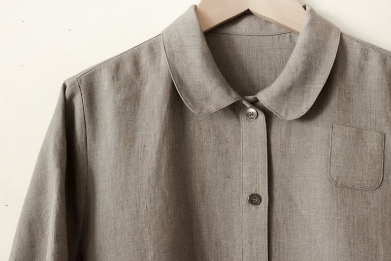 PDNo.74丸衿ドレス 七分袖<br />シャンブレイ　ケルティックブル-