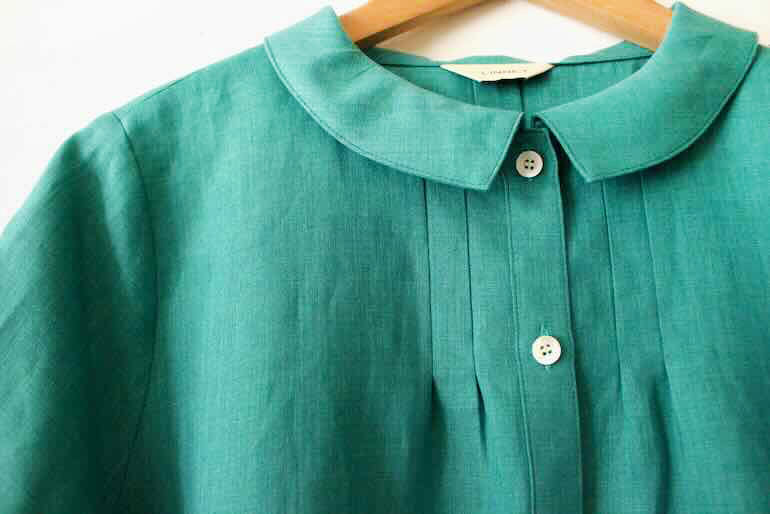 PDNo.94　小さなタックブラウス 半袖<br />シャンブレイサップグリ-ン