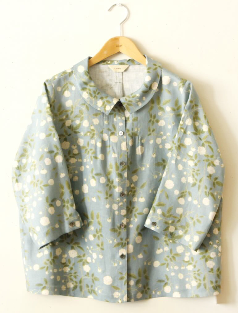 PDNo.94　小さなタックブラウス ７分袖　L　<br />LPモッコウバラタ-コイズ