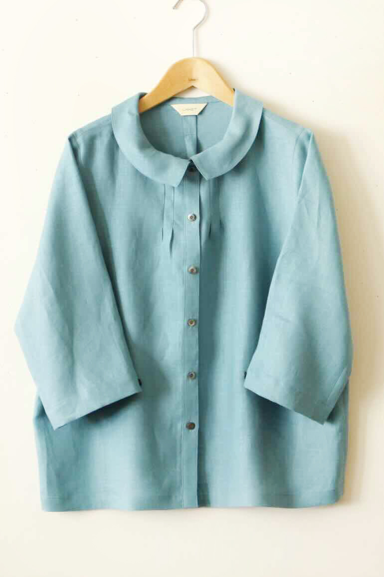 PDNo.94　小さなタックブラウス ７分袖　　<br />fabレイクブル-