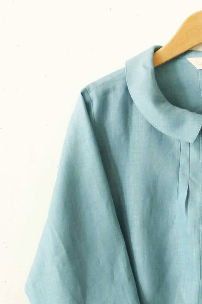 PDNo.94　小さなタックブラウス ７分袖　　<br />fabレイクブル-