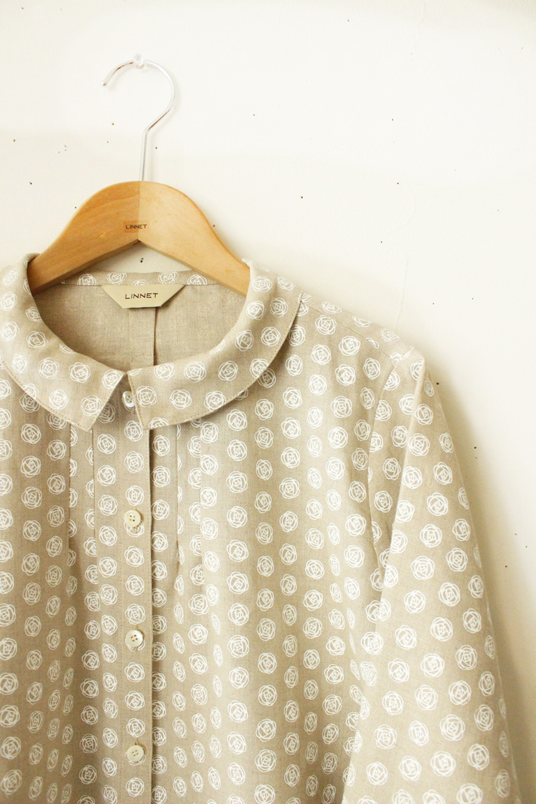 PDNo.94 小さなタックブラウス 7分袖  <br />ロ-ズドットflax白