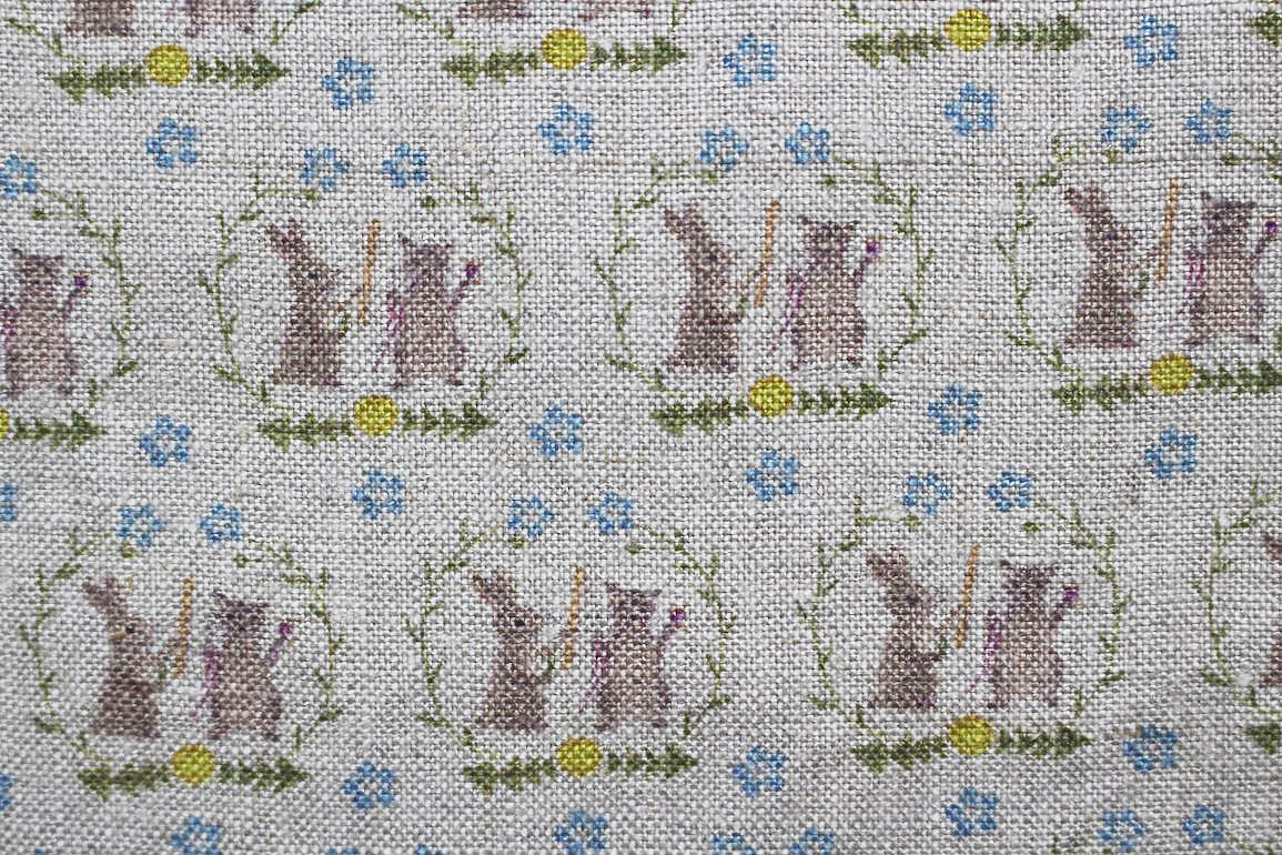LINNET リネンプリント うさぎ猫エンブレム<br />Flax