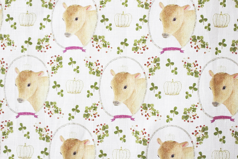 LINNET リネンプリント めうしのリサ<br />白 Lisa, La vache