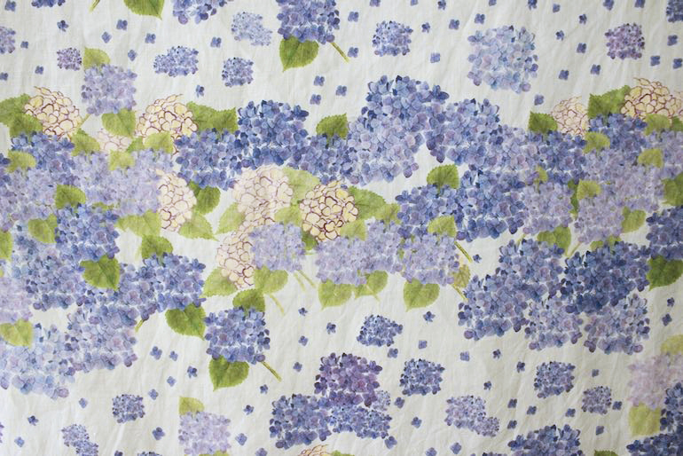 LINNET リネンプリント 紫陽花<br />セ-ジ