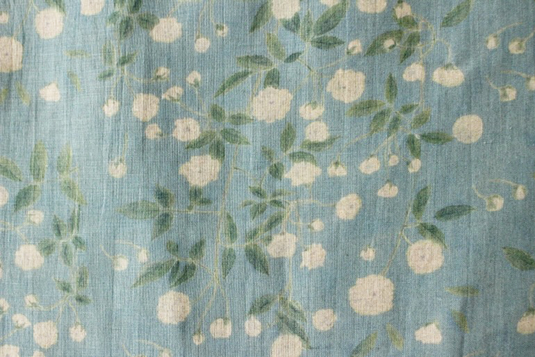 LINNET　リネンプリント　モッコウバラ<br />FLAX あお