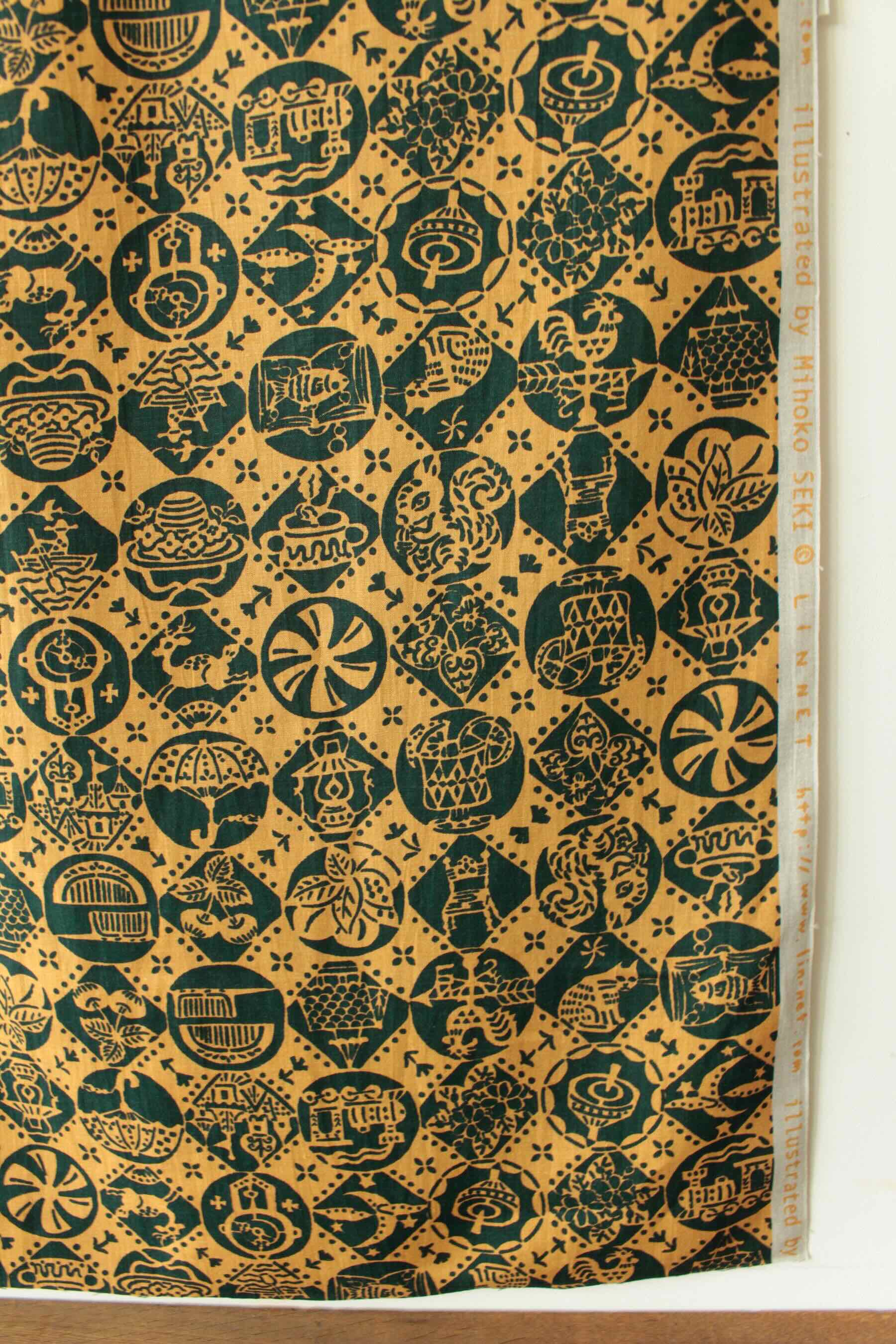 LINNET リネンプリントしりとり糸巻き<br />柿茶×紺鼠