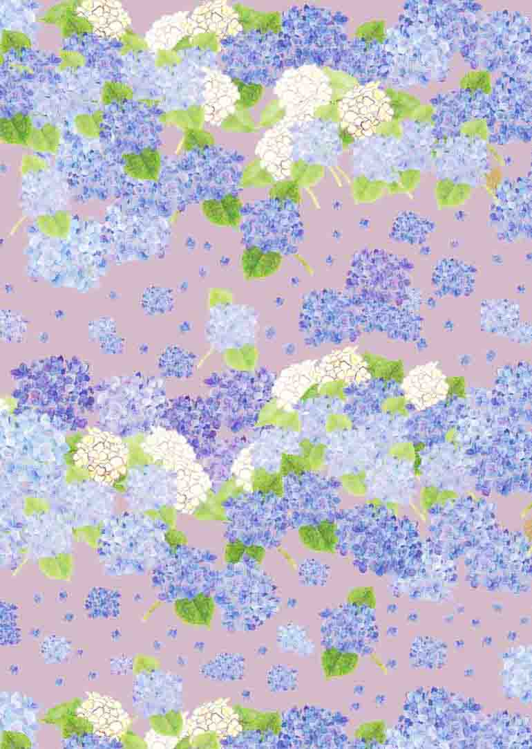LINNET リネンプリント 紫陽花<br />こきいろグレー紫