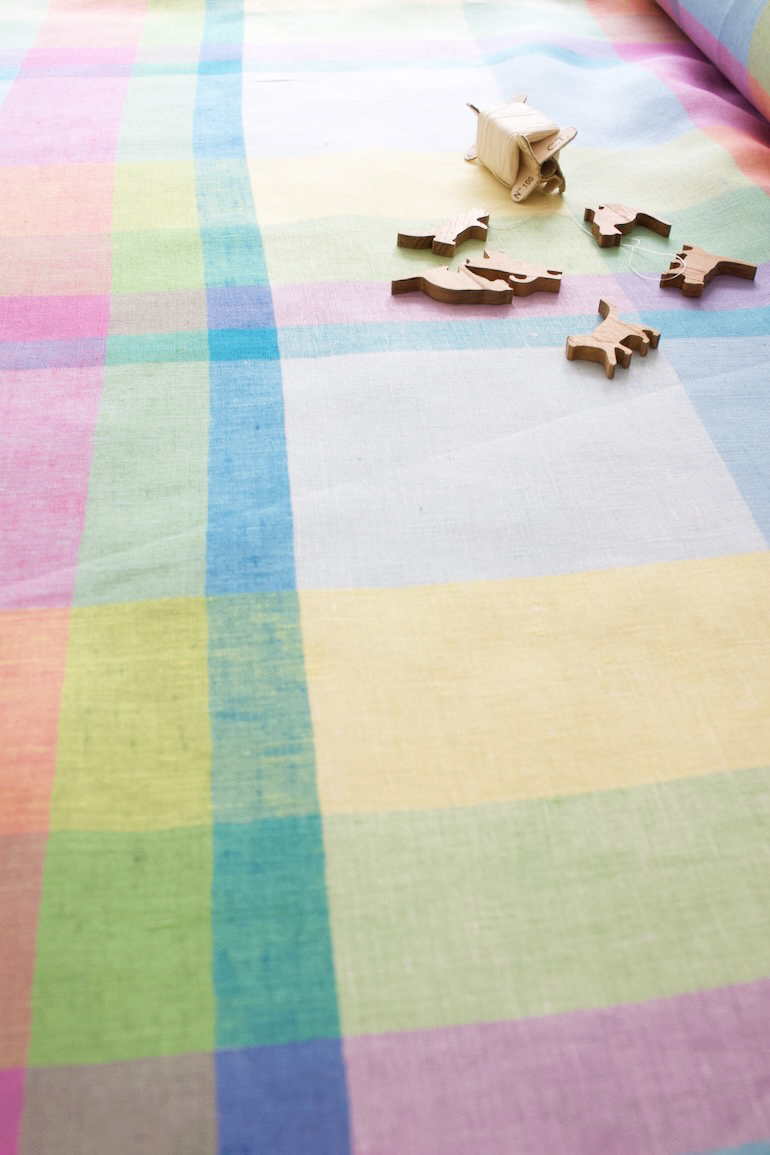 リネンラージチェック　ピンク ブルー<br />ピンク+水