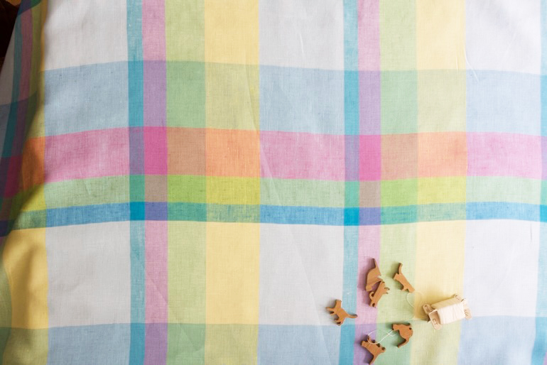 リネンラージチェック　ピンク ブルー<br />ピンク+水