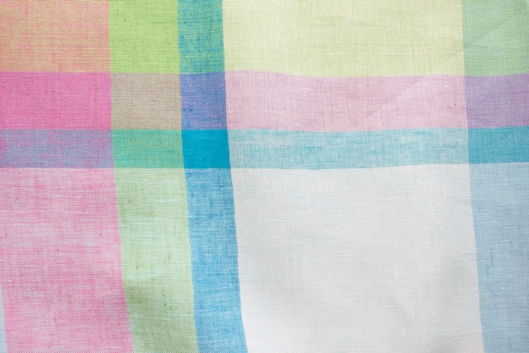 リネンラージチェック　ピンク ブルー<br />ピンク+水
