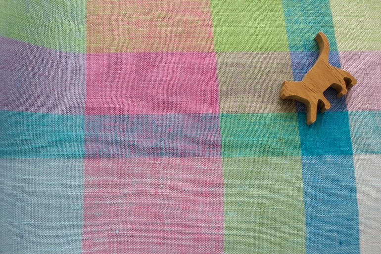 リネンラージチェック ピンク ブルー<br />ピンク+水