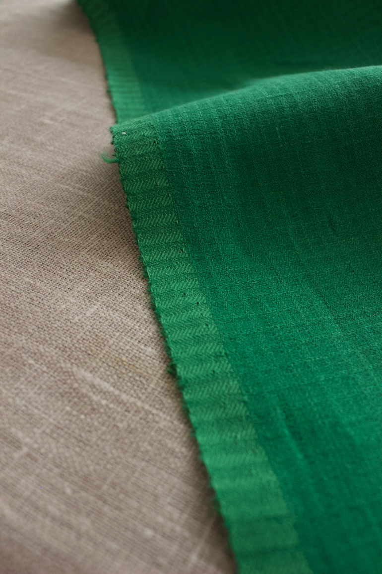 リネン高密度ドビー織シャドーチェック<br />グリ-ン