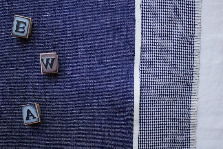 リネンインディゴダブルフェイス-ハウンド トゥース <br />ネイビ-