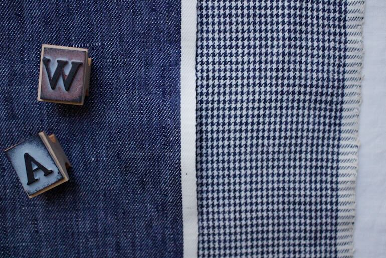 リネンインディゴダブルフェイス-ハウンド トゥース <br />ネイビ-