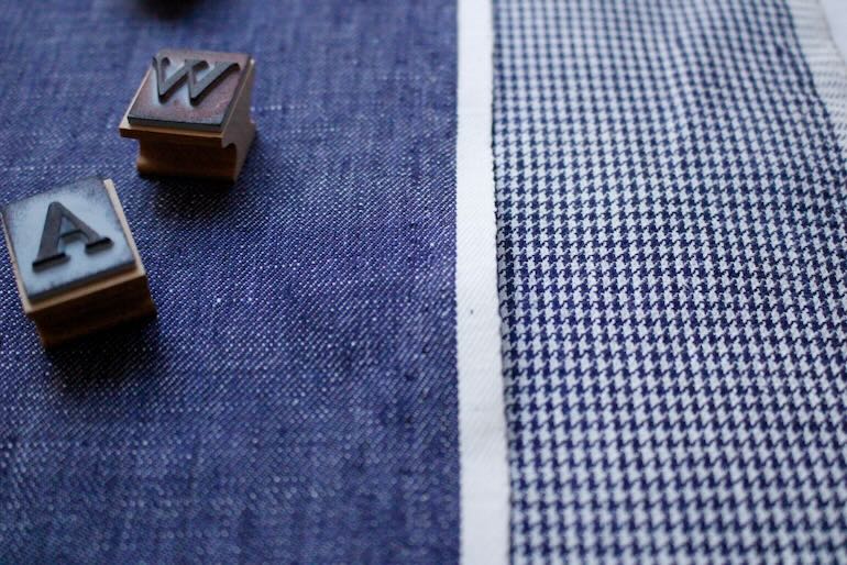 リネンインディゴダブルフェイス-ハウンド トゥース <br />ネイビ-