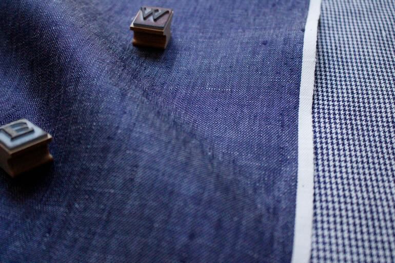 リネンインディゴダブルフェイス-ハウンド トゥース <br />ネイビ-