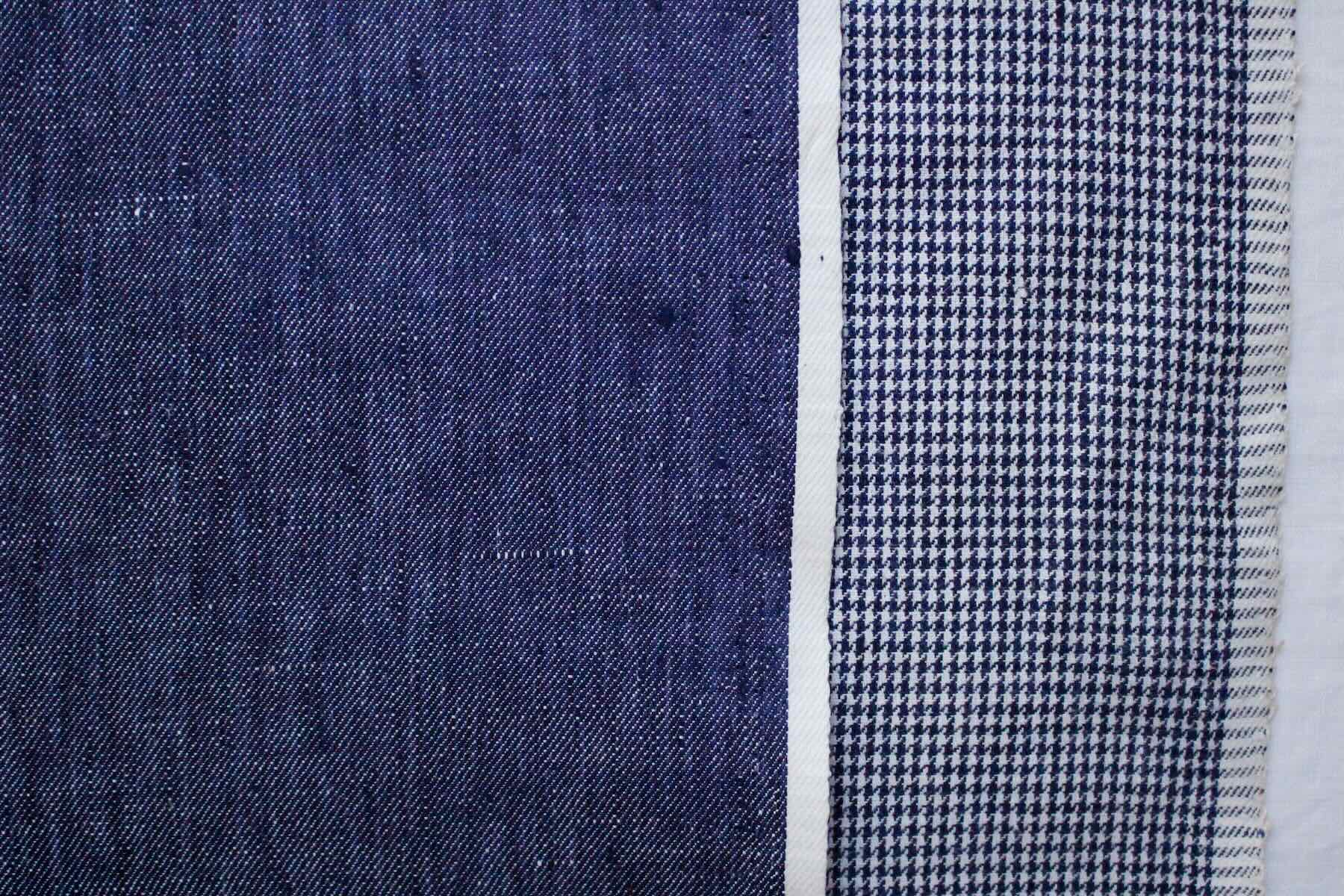 リネンインディゴダブルフェイス-ハウンド トゥース <br />ネイビ-